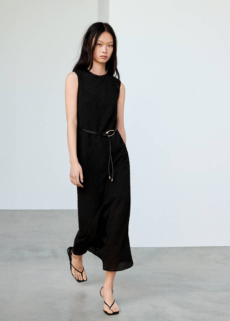 Ruched dress with belt — Brown