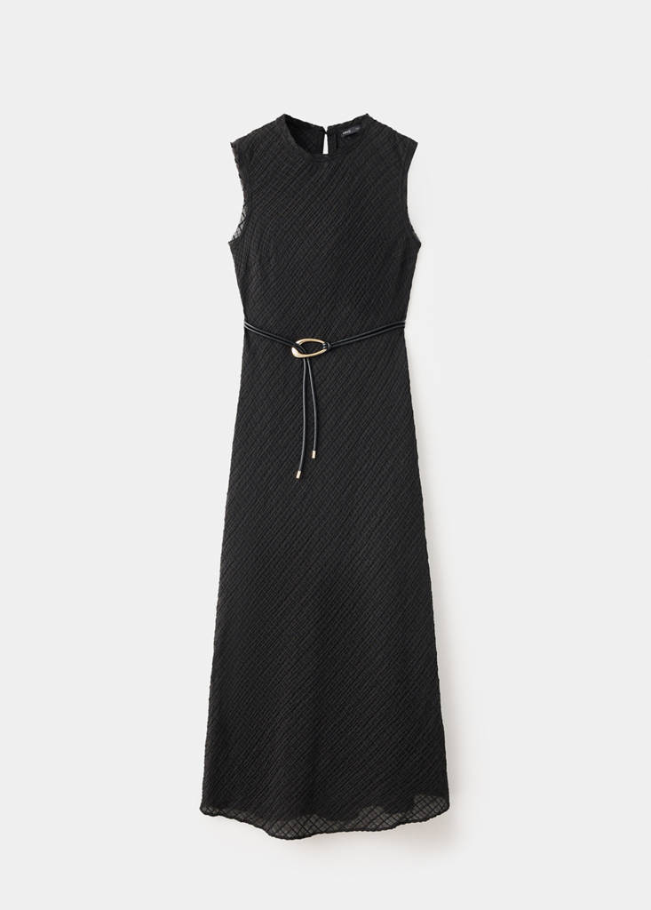 Ruched dress with belt — Brown