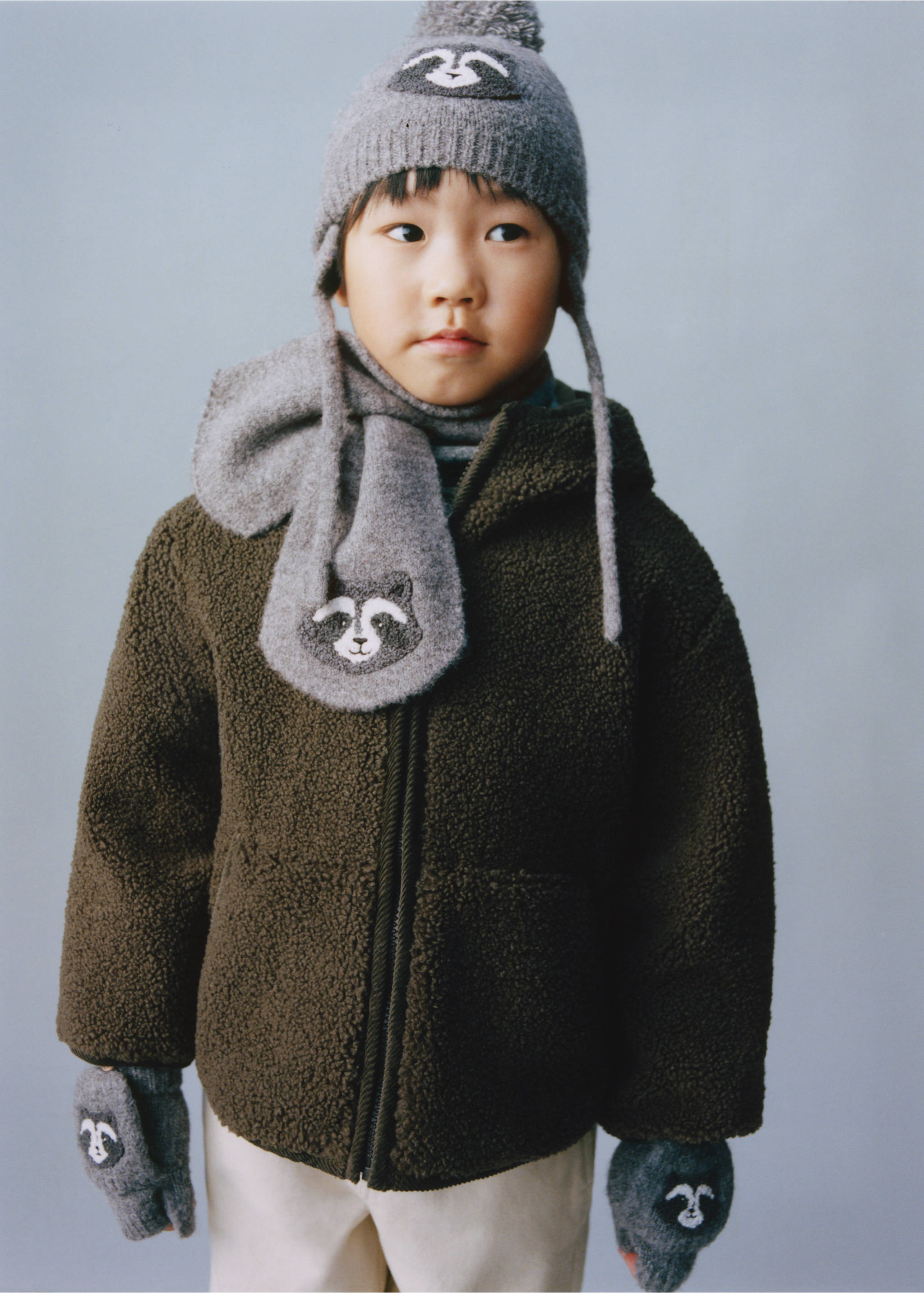 Raccoon knitted hat - Details of the article 5, Grey. Ref: 37065990-00.