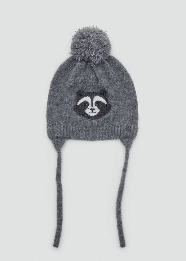 Raccoon knitted hat — Grey