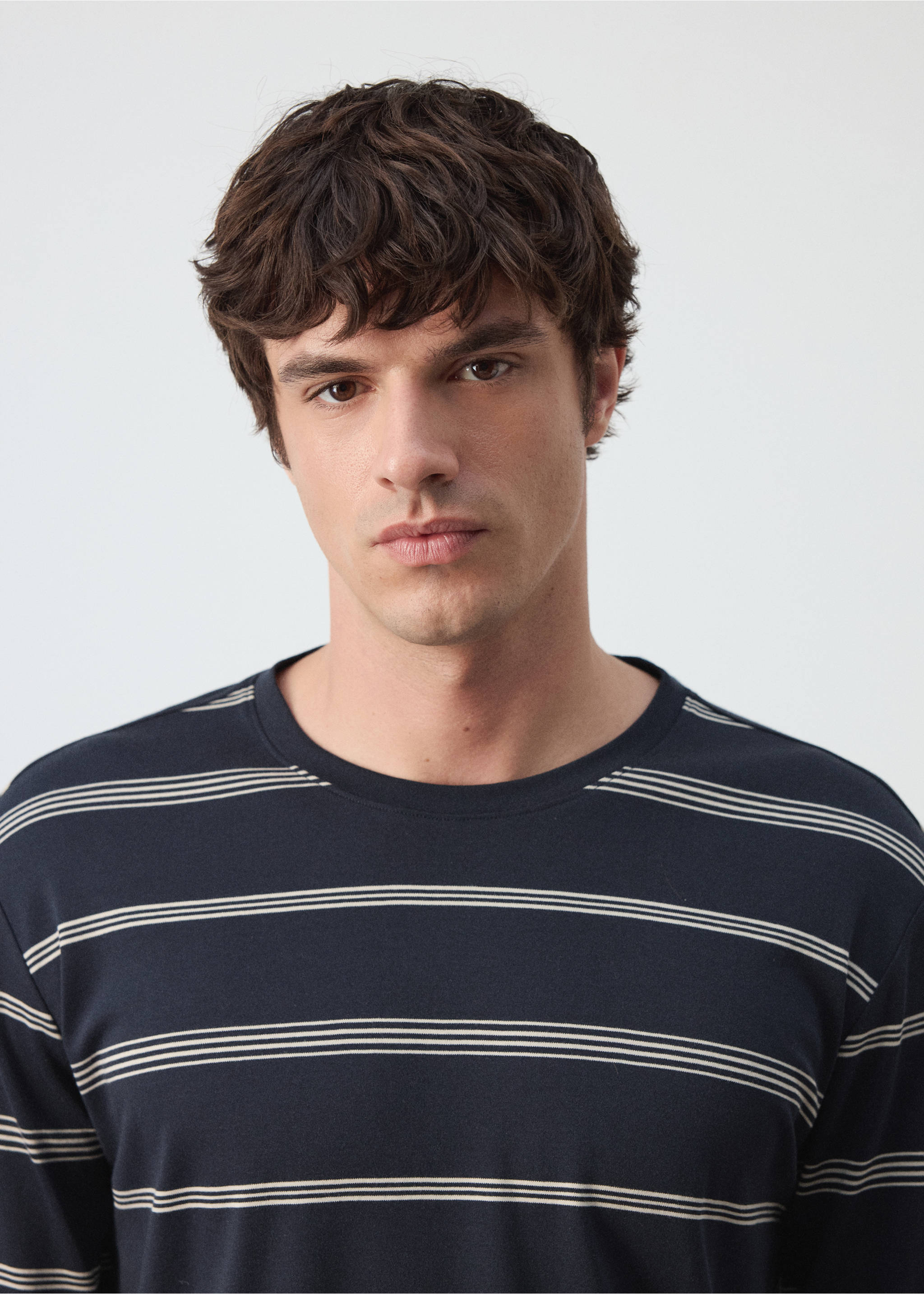 100% cotton striped t-shirt - Details of the article 1, Navy. Ref: 37065998-00.