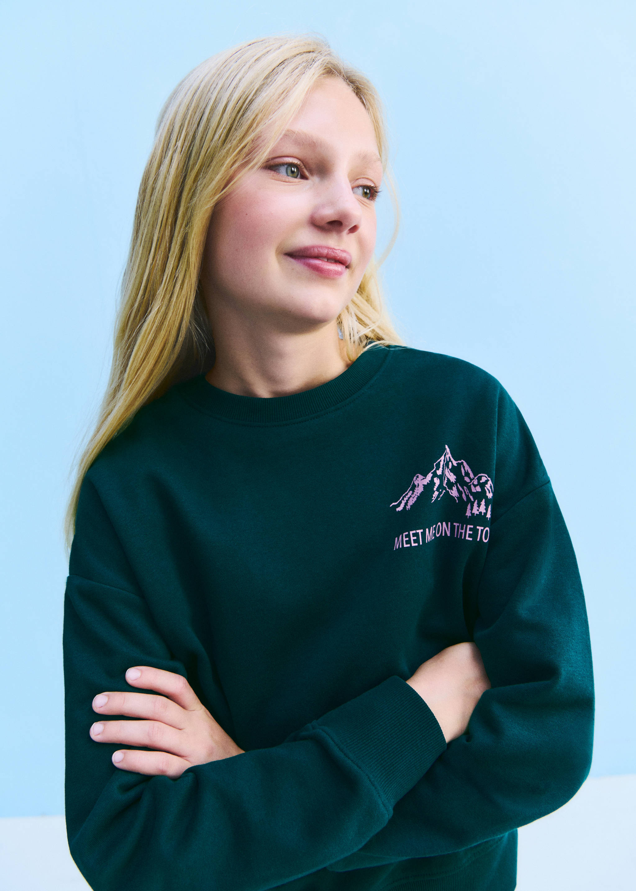 Sweat en coton 100 % imprimé - Détail de l'article 6, Vert foncé. Ref: 37066003-00.