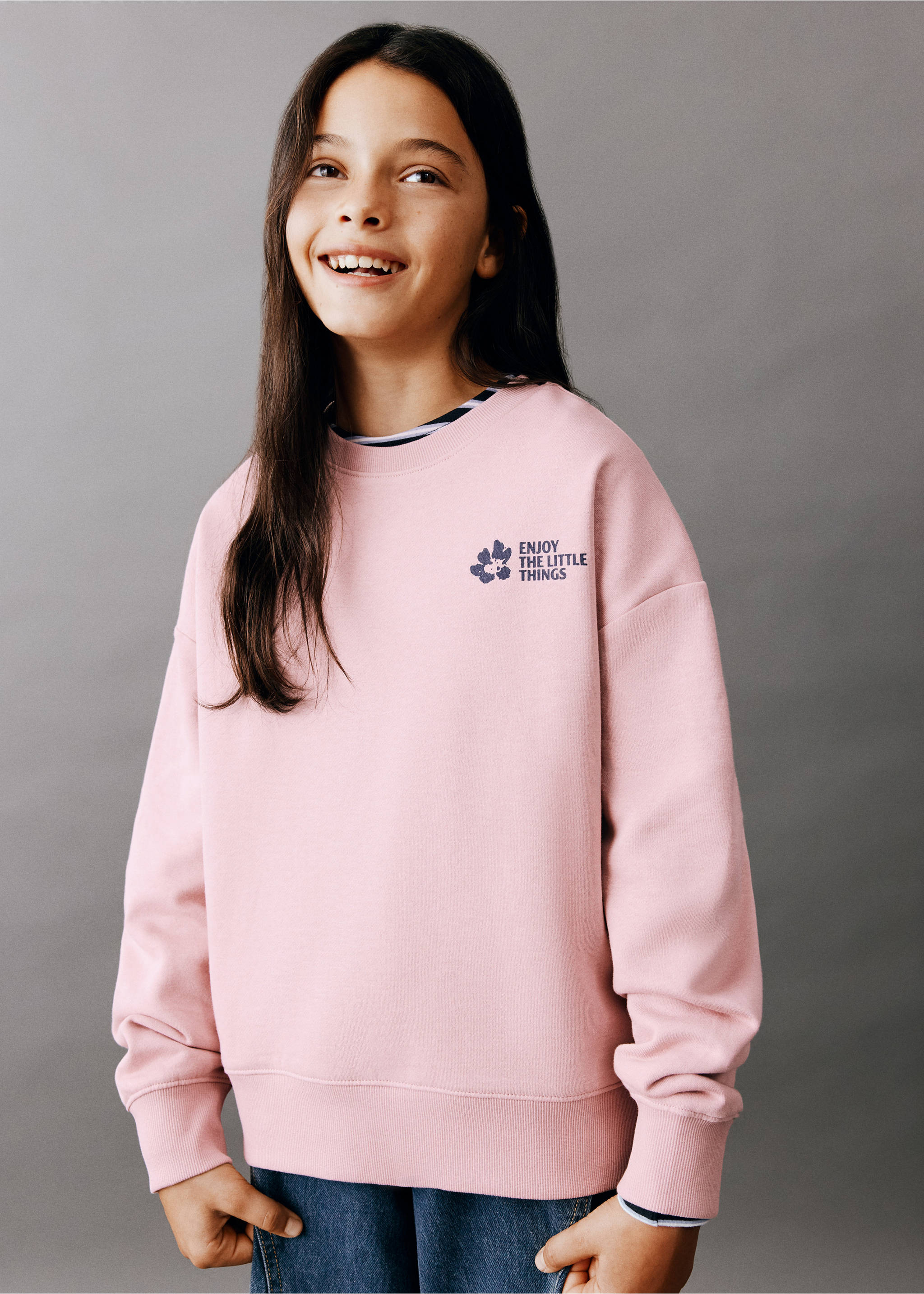 Printed sweatshirt 100% cotton - Medium plane, Pink. Ref: 37066003-00.