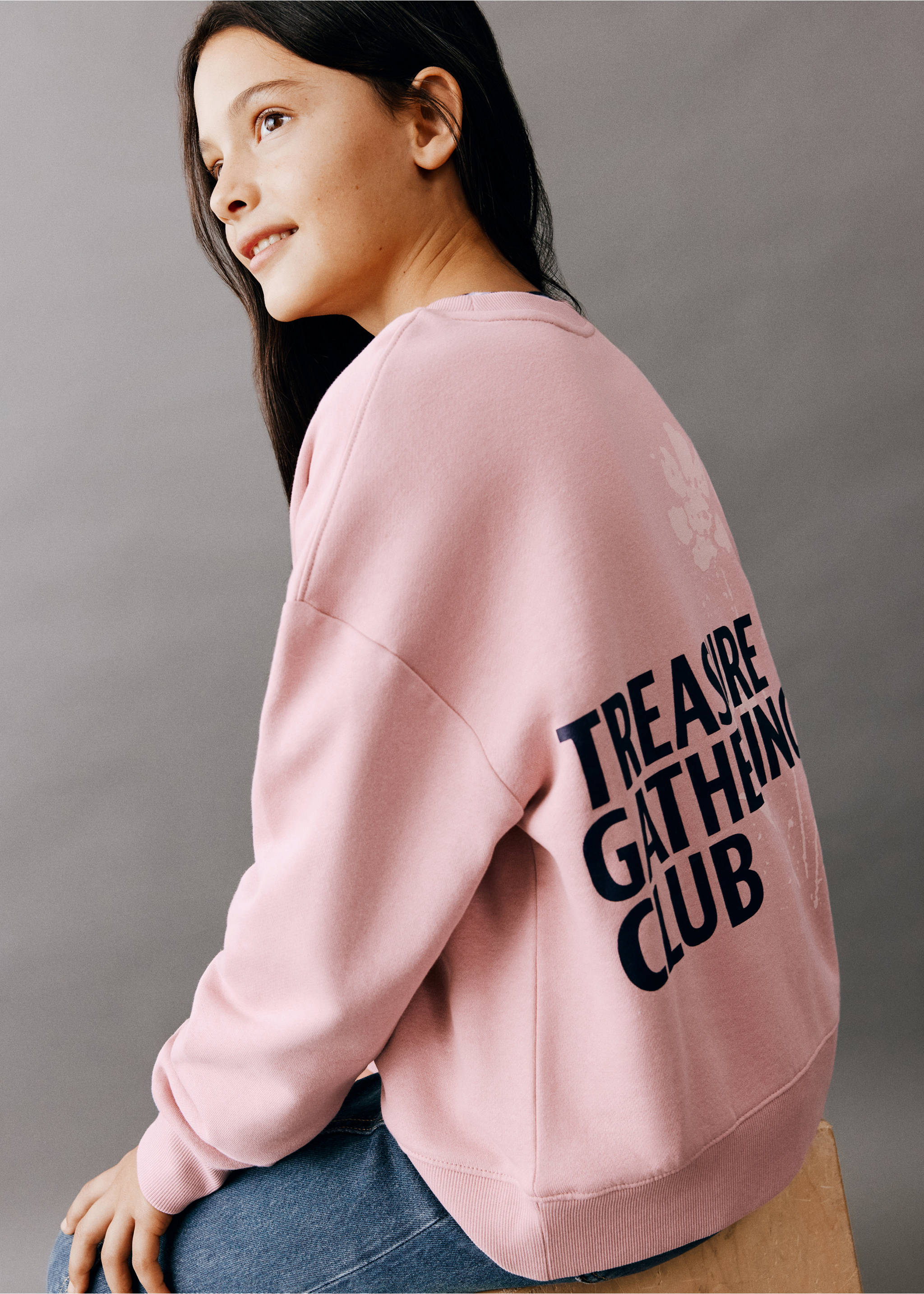 Printed sweatshirt 100% cotton - Details of the article 3, Pink. Ref: 37066003-00.