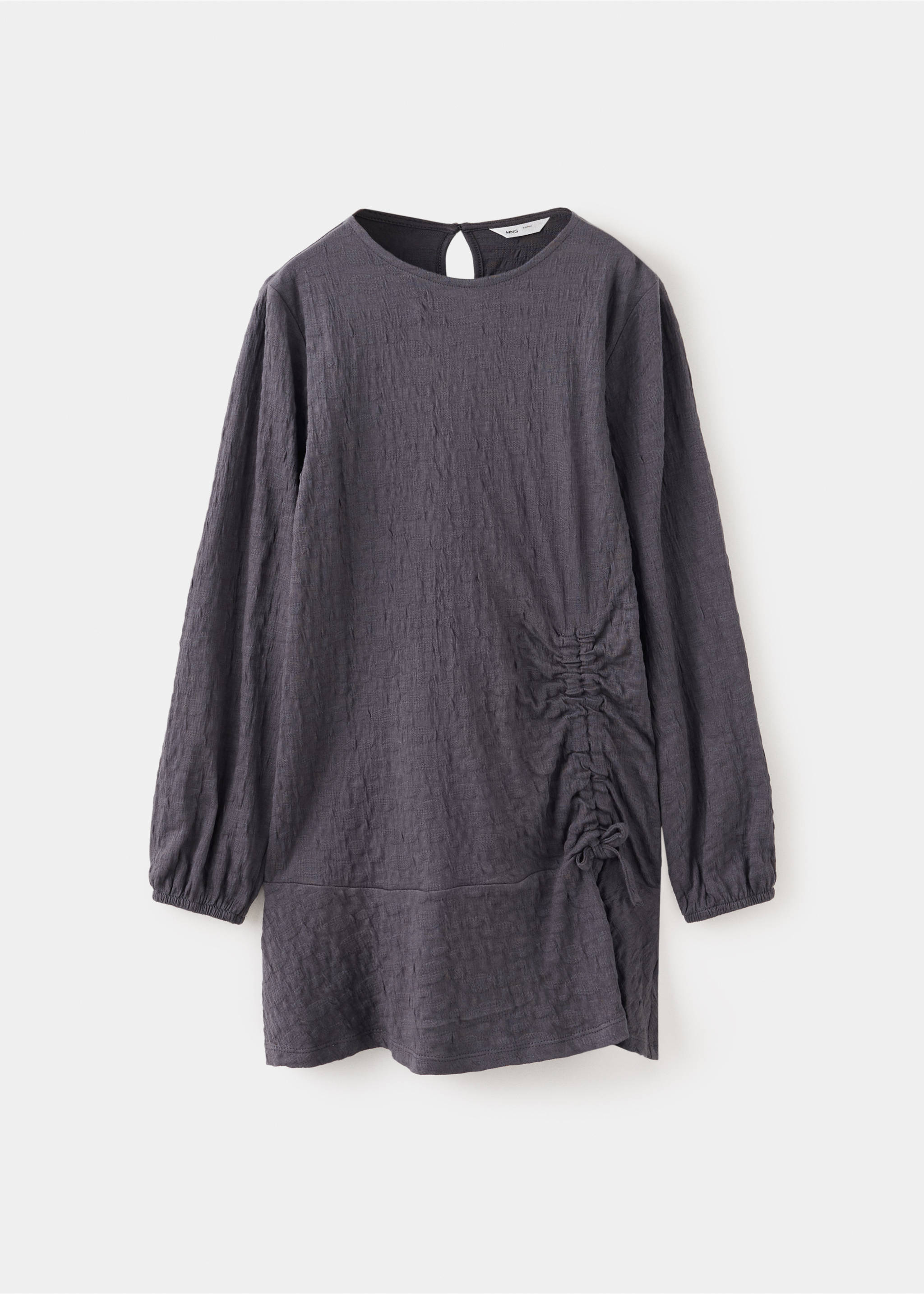 Textured ruched side dress - Article without model, Charcoal. Ref: 37066007-00.