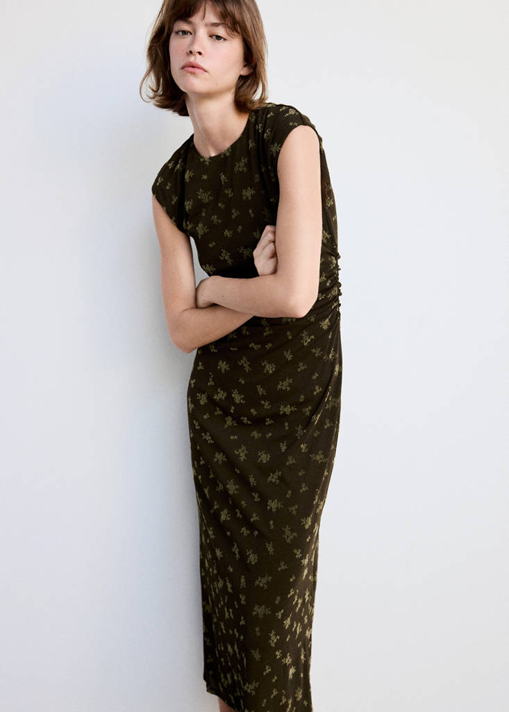 Ruched devoré dress — Brown