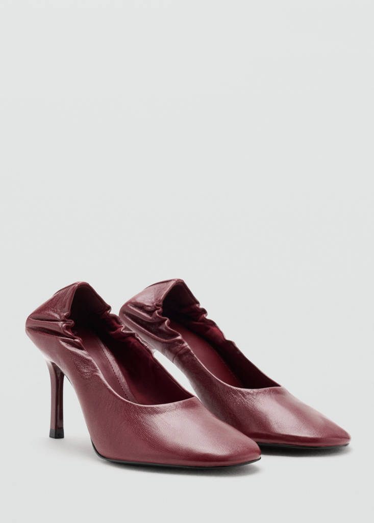 Round-toe leather high-heeled shoes — Burgundy