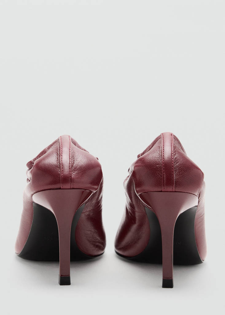 Round-toe leather high-heeled shoes — Burgundy