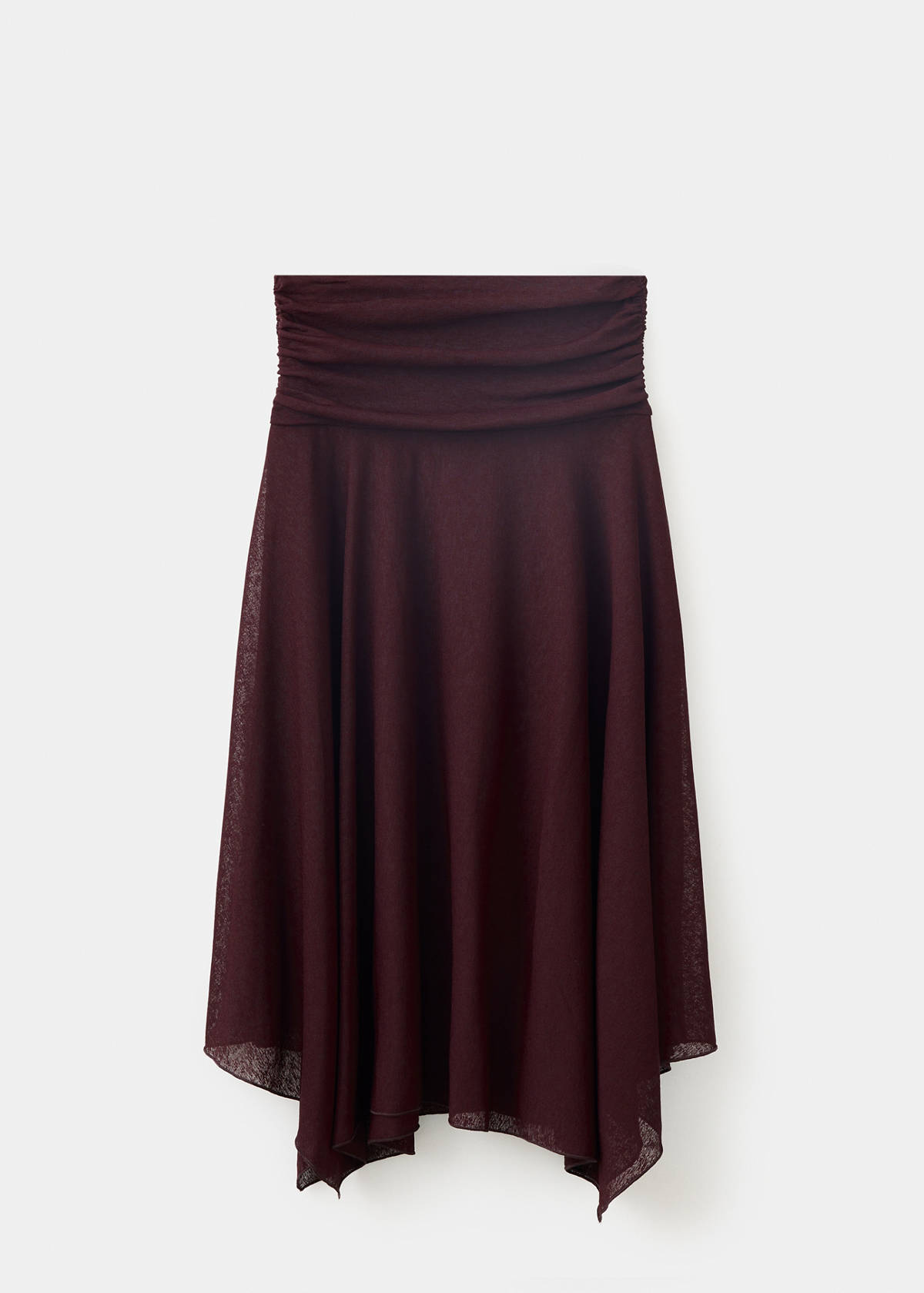 Skirt with gathers and an asymmetrical hemline — Burgundy