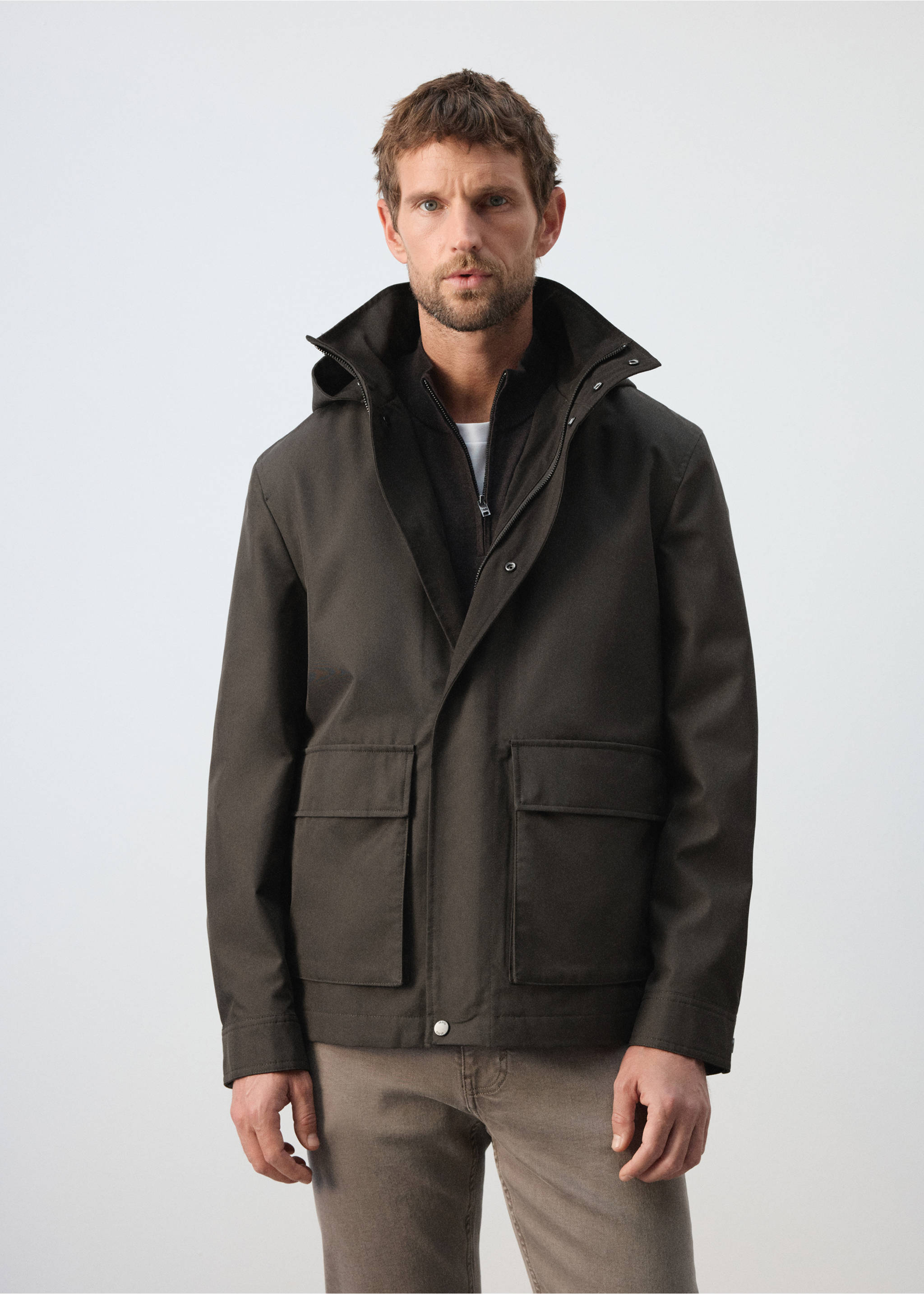 Parka mezcla algodón capucha - Plano medio, Marrón. Ref: 37066320-00.