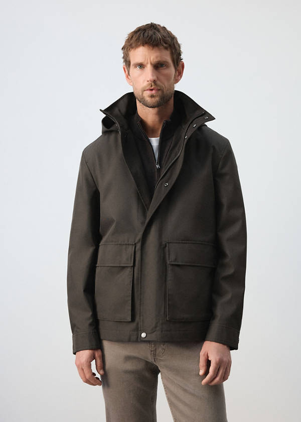 Cotton-blend parka with detachable hood — Brown