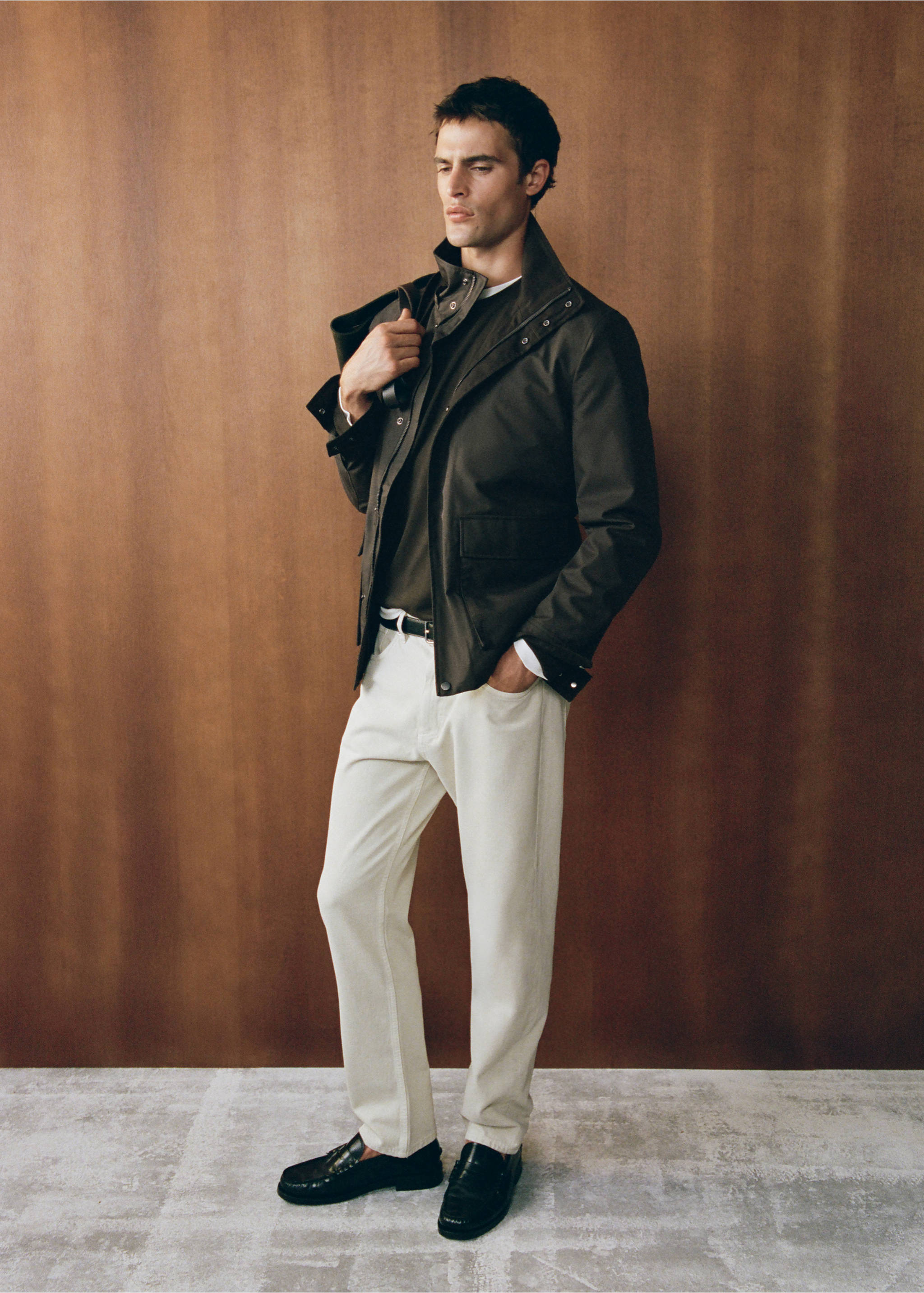 Cotton-blend parka with hood - Details of the article 5, Brown. Ref: 37066320-00.