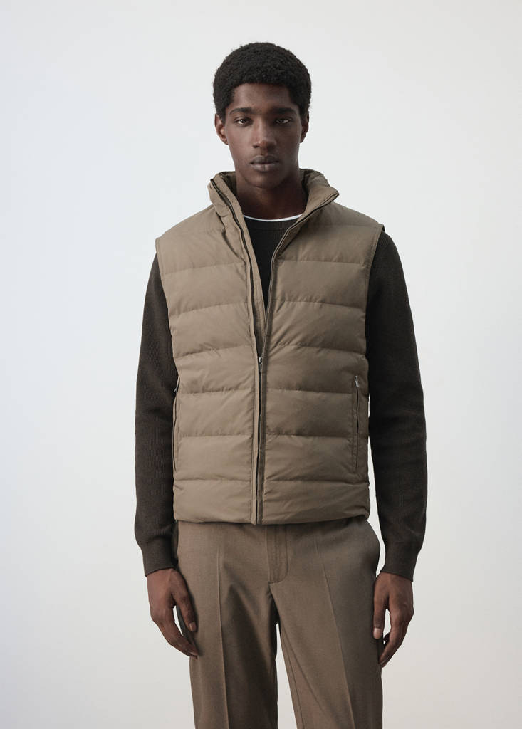 Water-repellent down quilted vest — Medium Brown