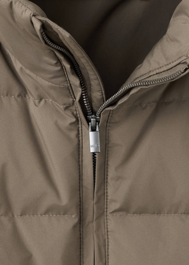 Water-repellent down quilted vest — Medium Brown