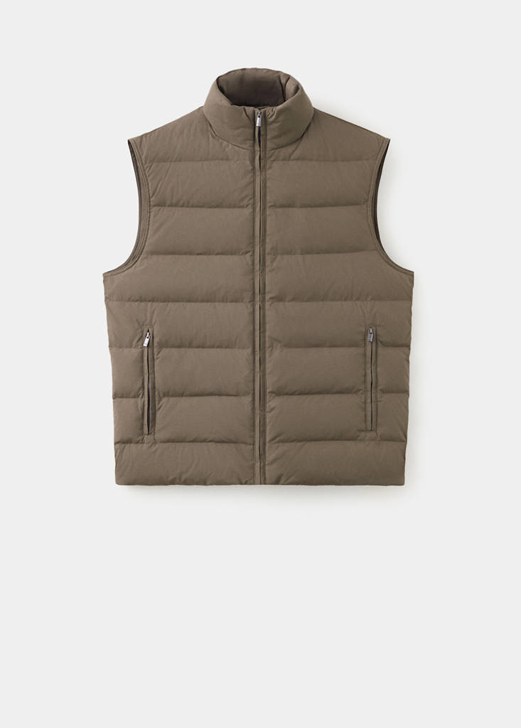 Water-repellent down quilted vest — Medium Brown