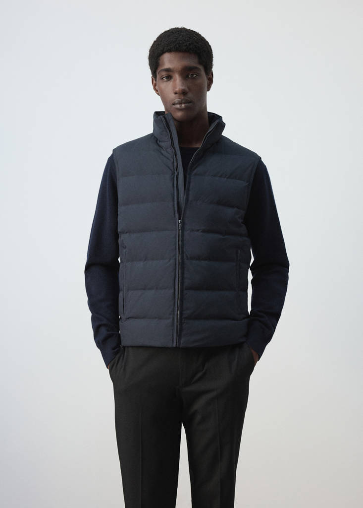 Water-repellent down quilted vest — Night Blue