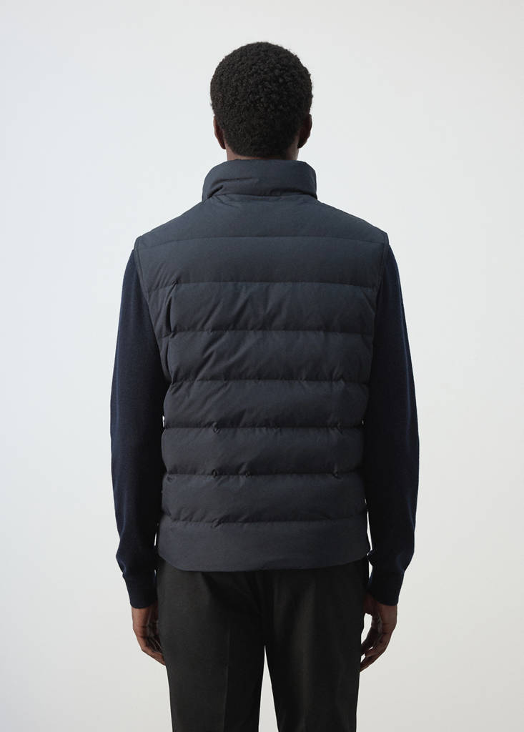 Water-repellent down quilted vest — Night Blue