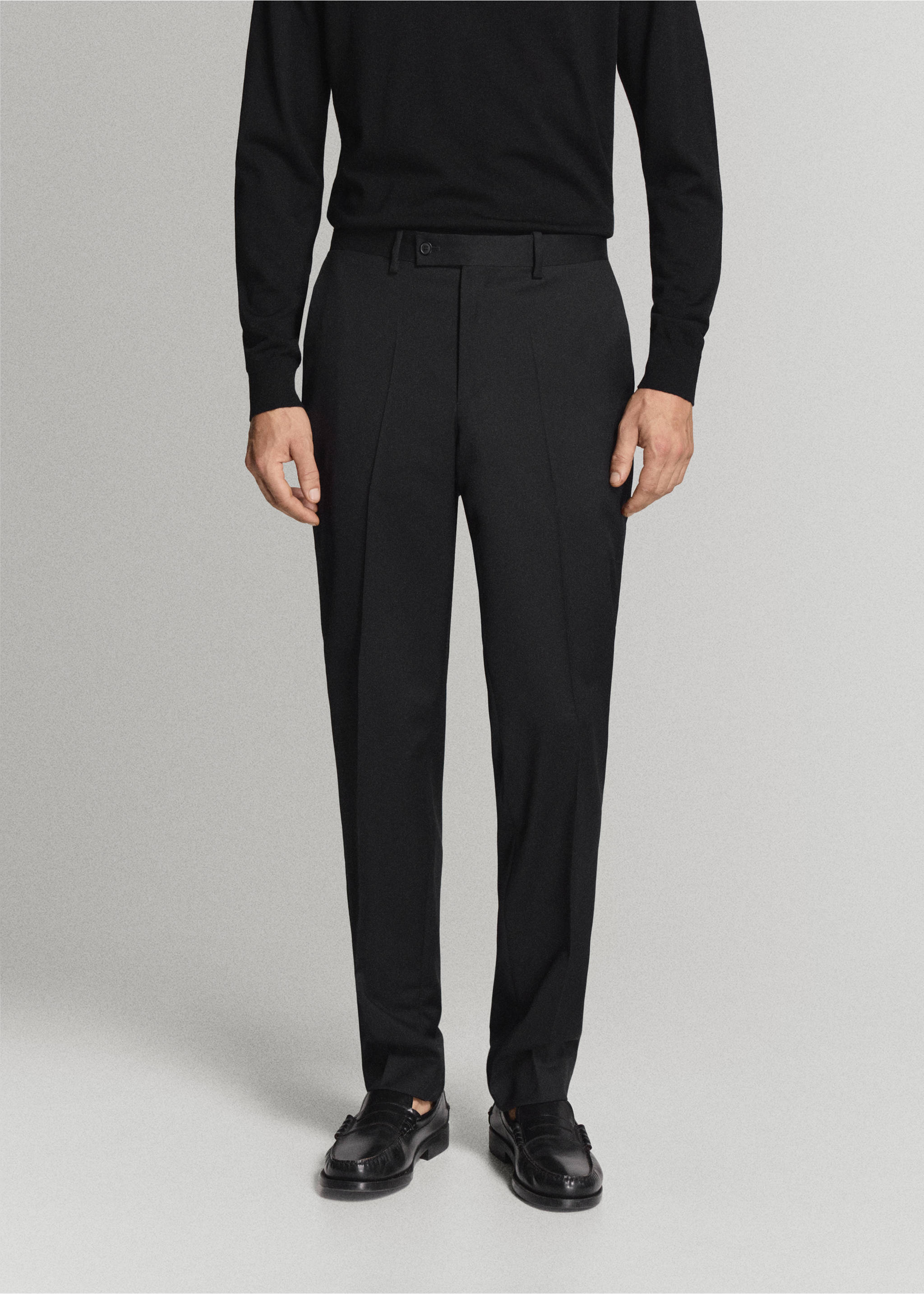 Turin 100% wool suit trousers - Medium plane, Black. Ref: 37066322-00.