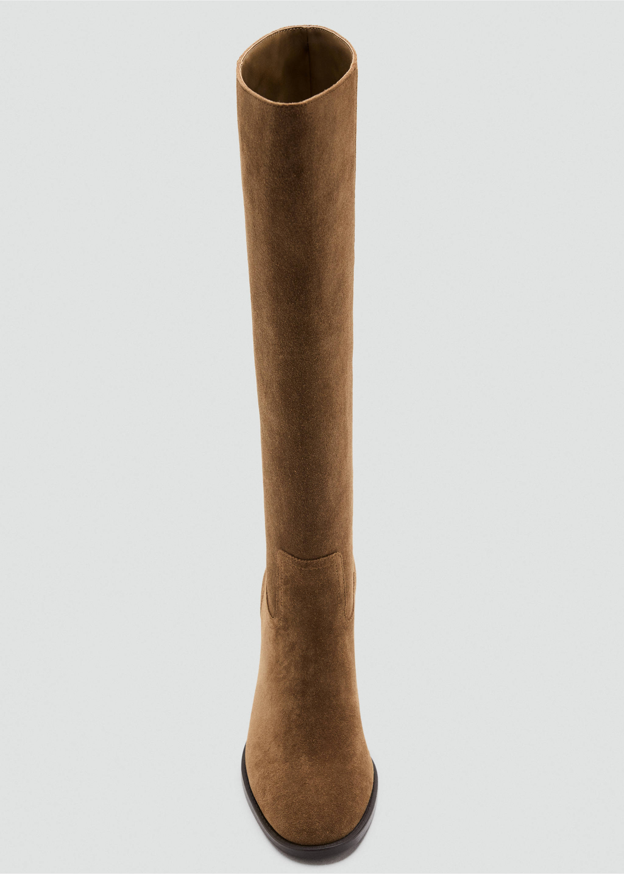 Brown knee-high suede boot in a close-up accessory view., Tobacco Brown. Ref: 37066325-00.