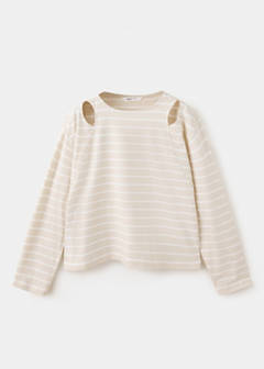 Striped cut-out T-shirt — Sand 1