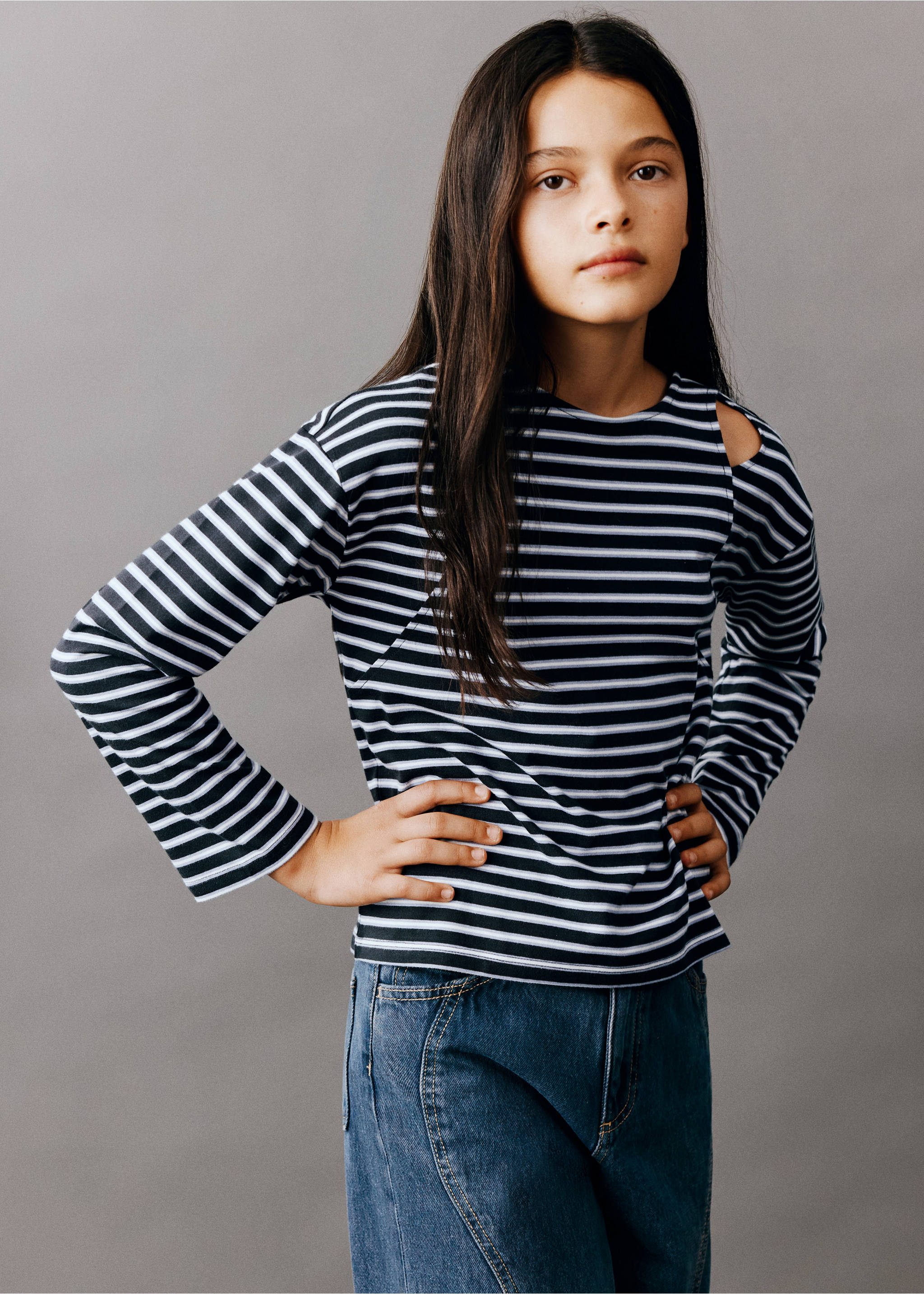 Striped cut-out T-shirt - General plane, Navy. Ref: 37066331-00.