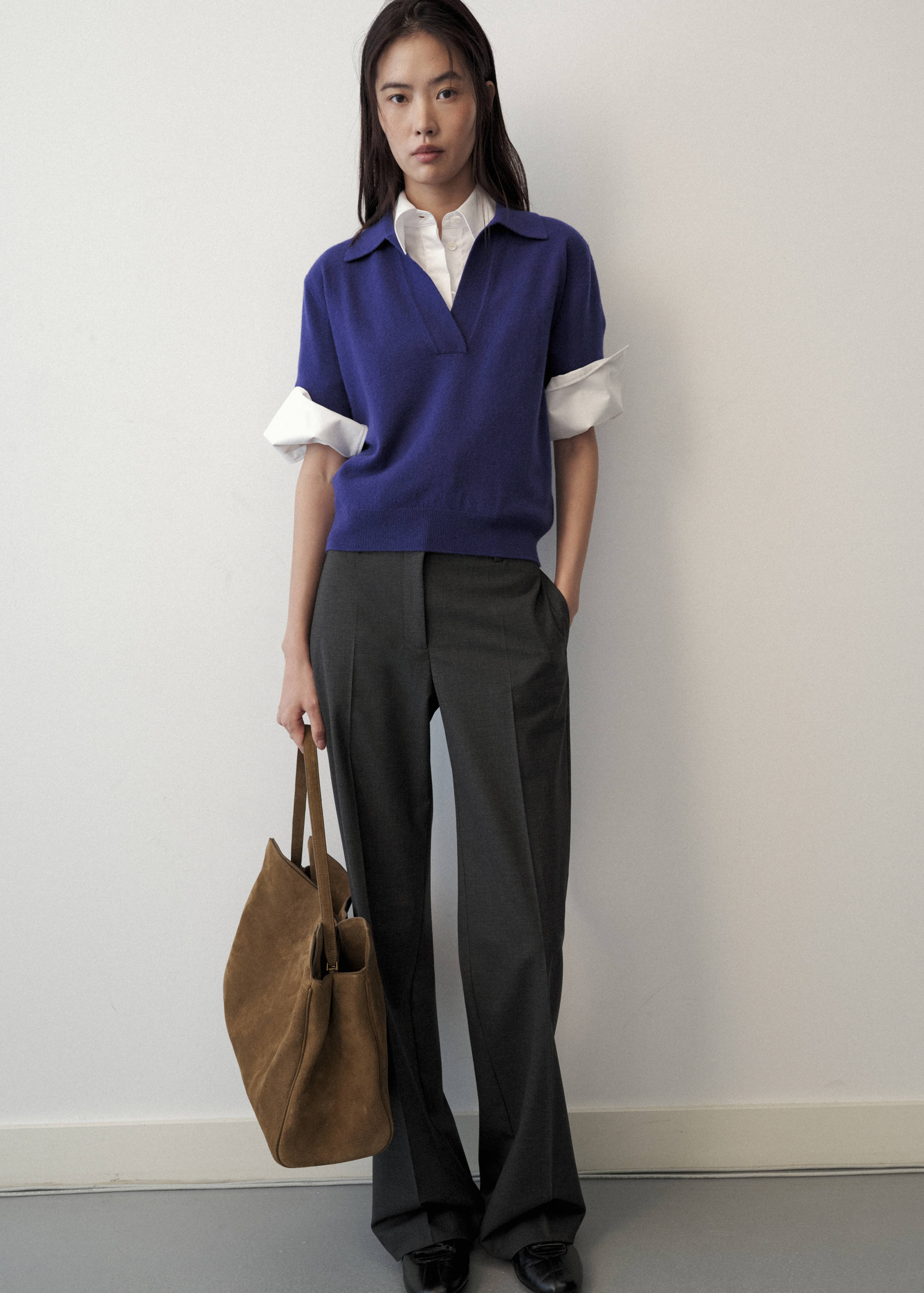Polo collar wool sweater - General plane