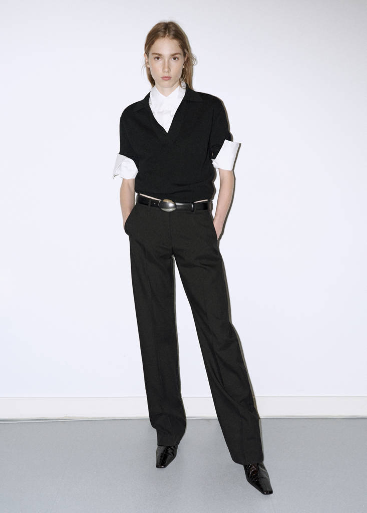 Polo collar wool sweater — Black