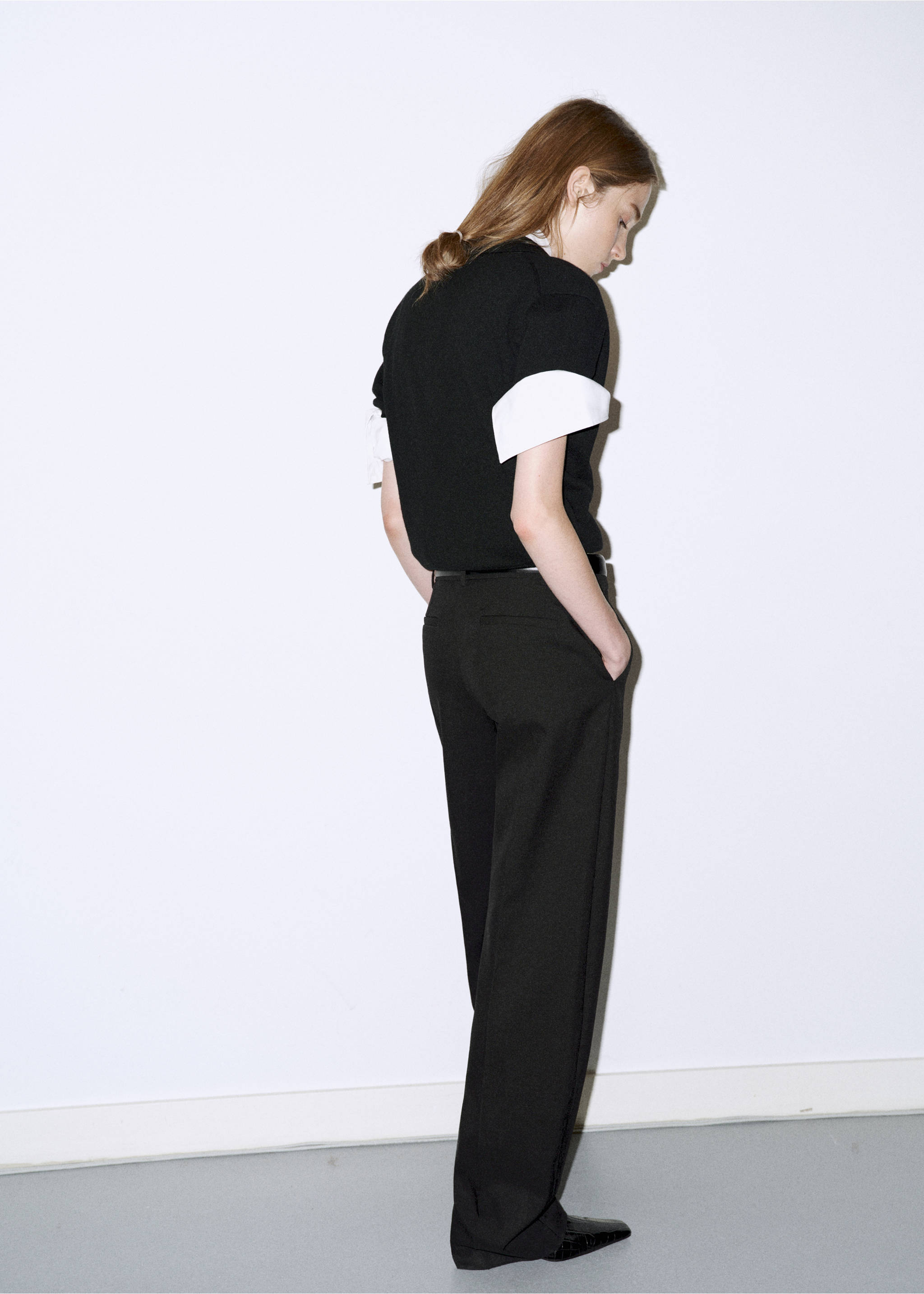 Polo collar wool sweater - Reverse of the article, Black. Ref: 37066335-00.