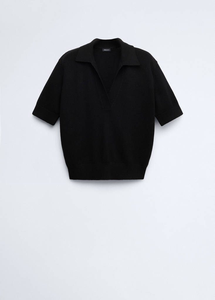 Polo collar wool sweater — Black