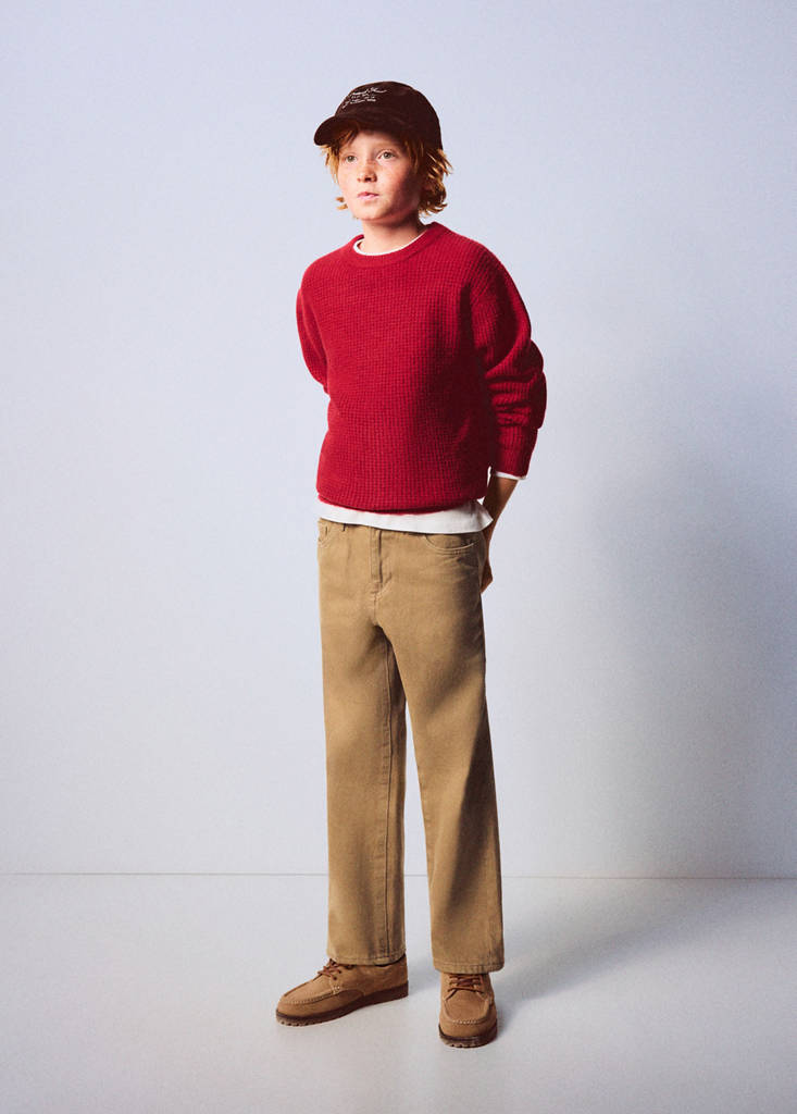 Oversize’owy sweter z dzianiny waflowej beżowy - Dzieci - 9-10 lata - MANGO KIDS