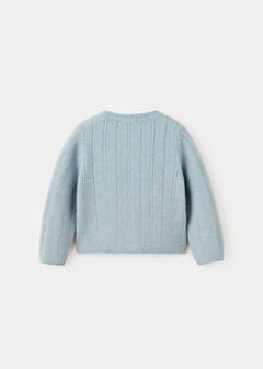 Openwork detail knit cardigan — Sky Blue 4