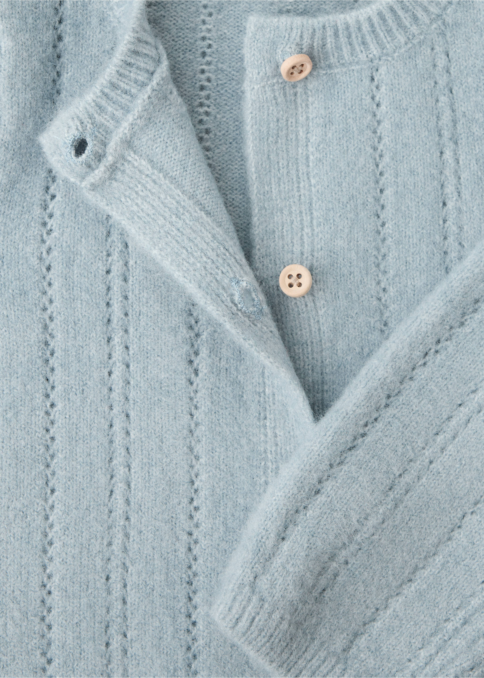 Openwork detail knit cardigan - Details of the article 8, Sky Blue. Ref: 37066339-00.
