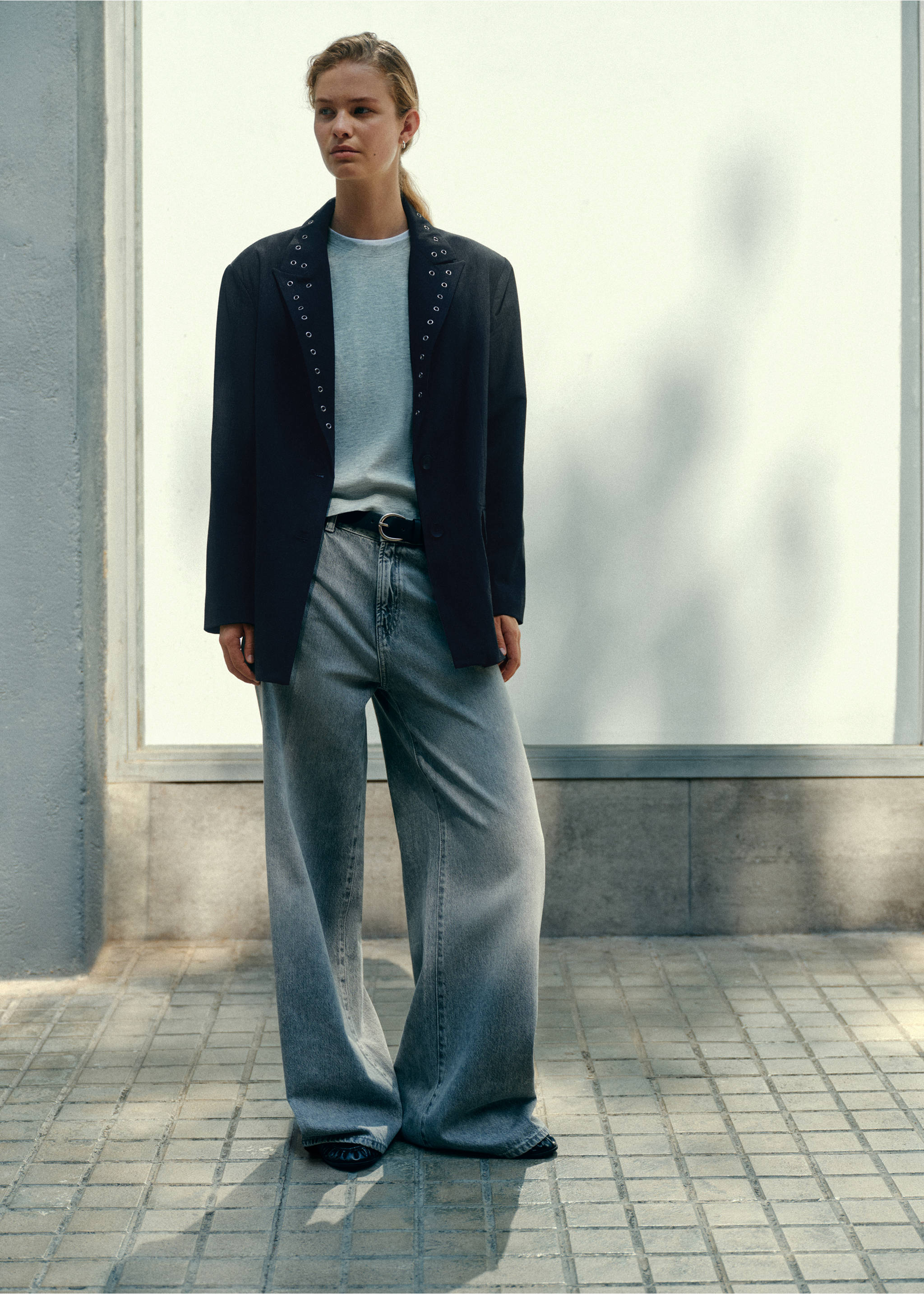 Blazer with eyelet lapels - General plane, Grey. Ref: 37066341-00.