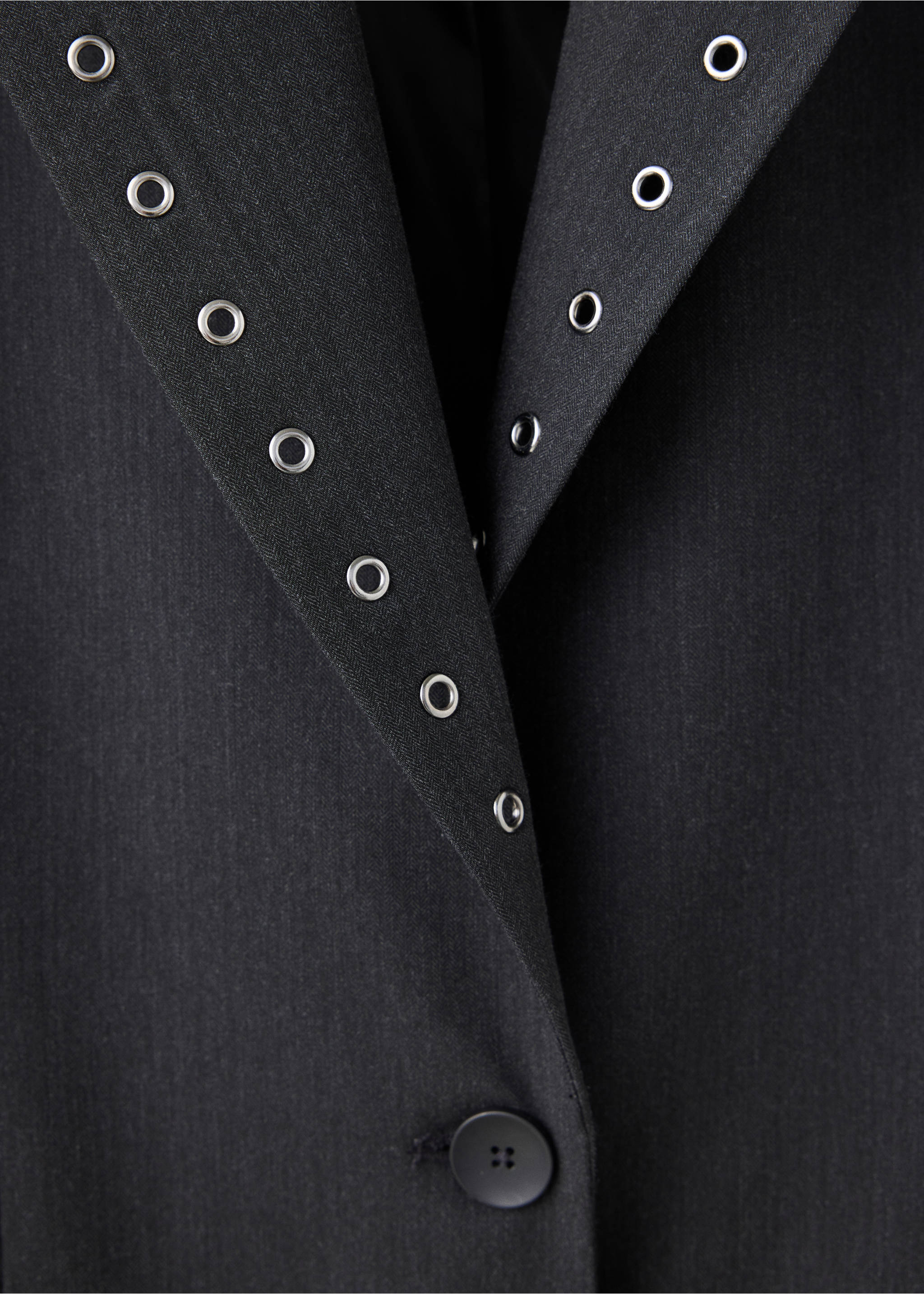 Blazer with eyelet lapels - Details of the article 8, Grey. Ref: 37066341-00.