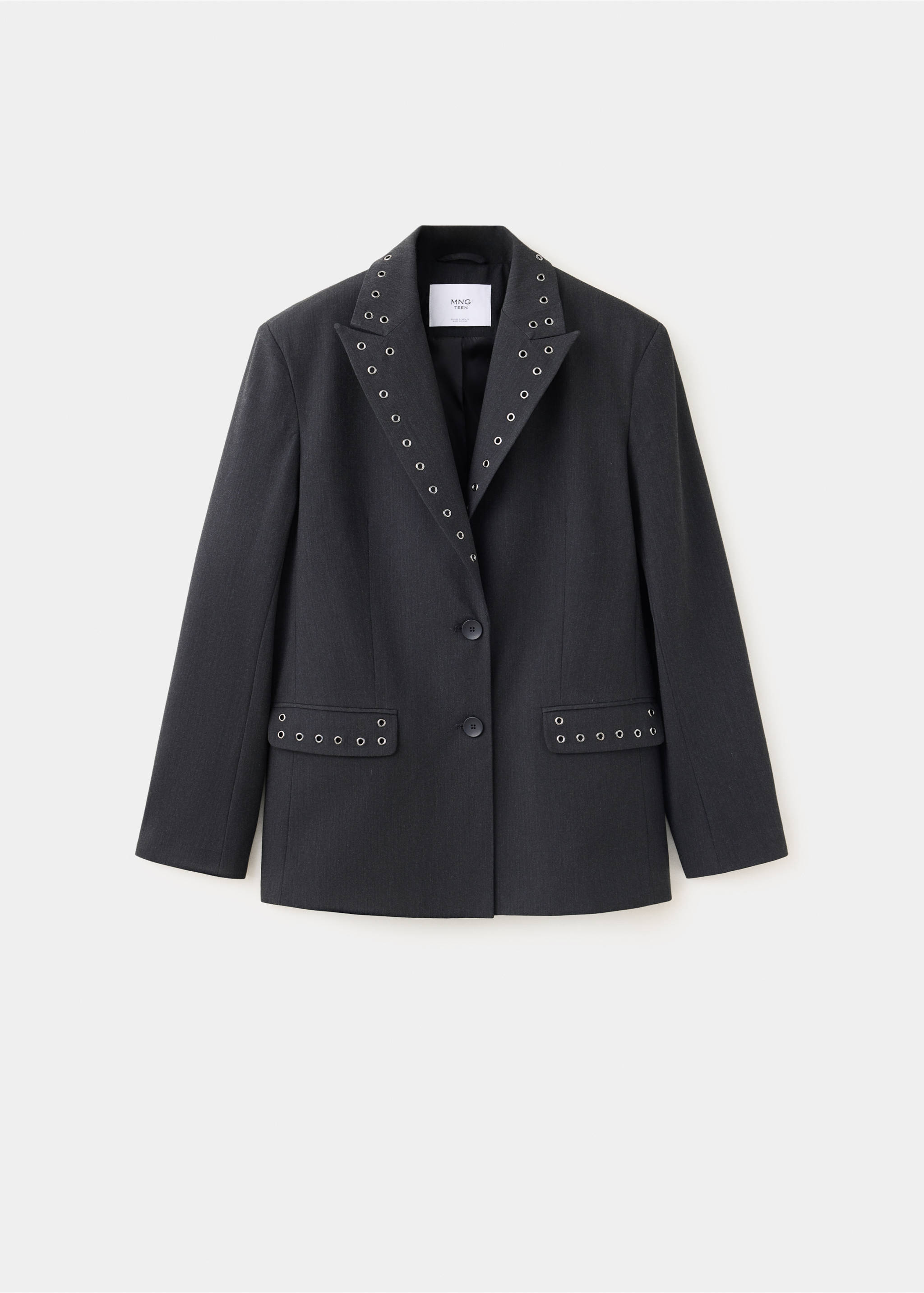Blazer with eyelet lapels - Article without model, Grey. Ref: 37066341-00.