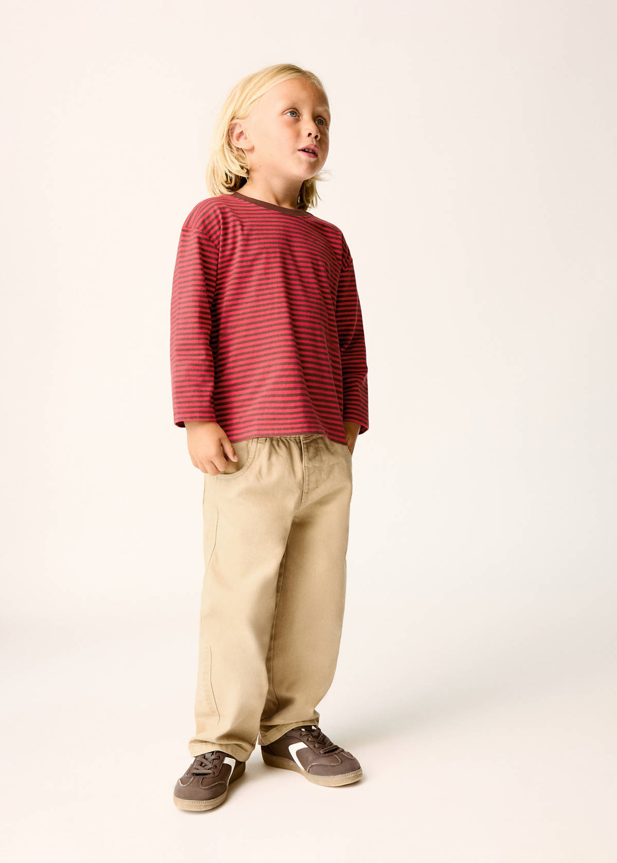 Straight-fit trousers with elastic waist — Medium Brown