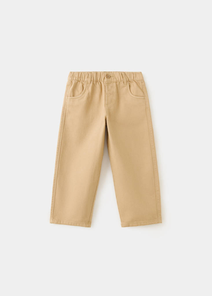 Straight-fit trousers with elastic waist — Medium Brown