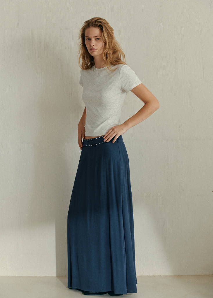 Textured skirt with stud details — Petrol Blue