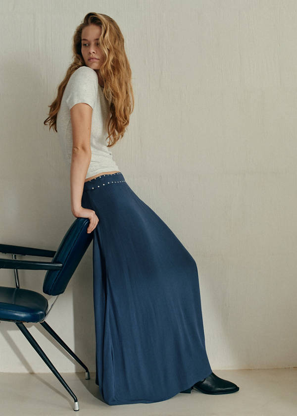 Textured skirt with stud details — Petrol Blue