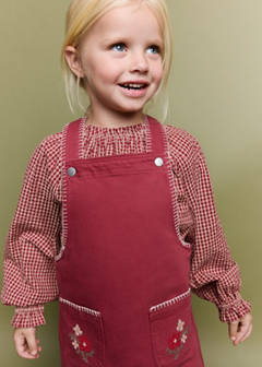 Denim pinafore with topstitching detail — Red 1