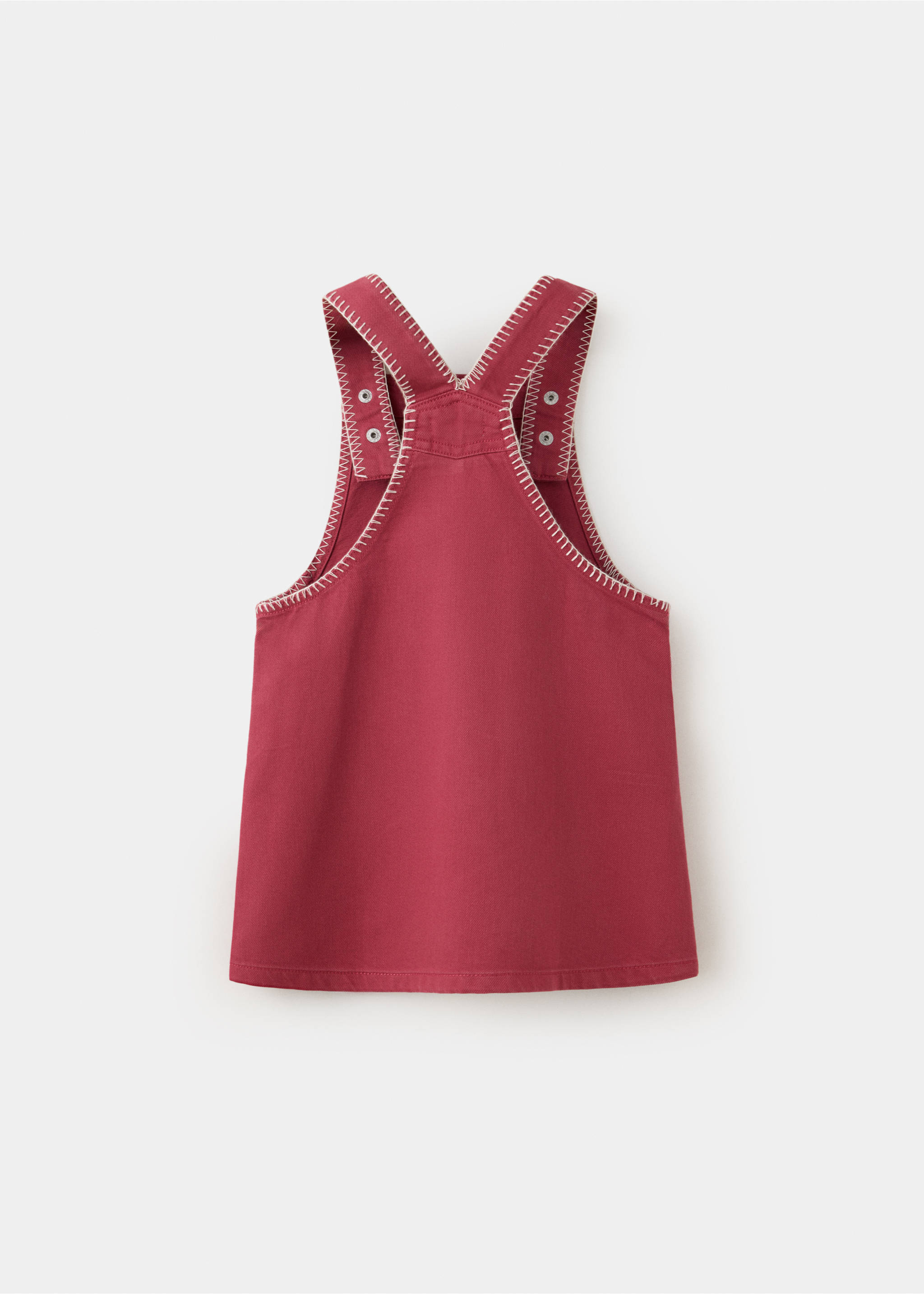 Denim pinafore dress with topstitching detail - Reverse of the article, Red. Ref: 37066344-00.