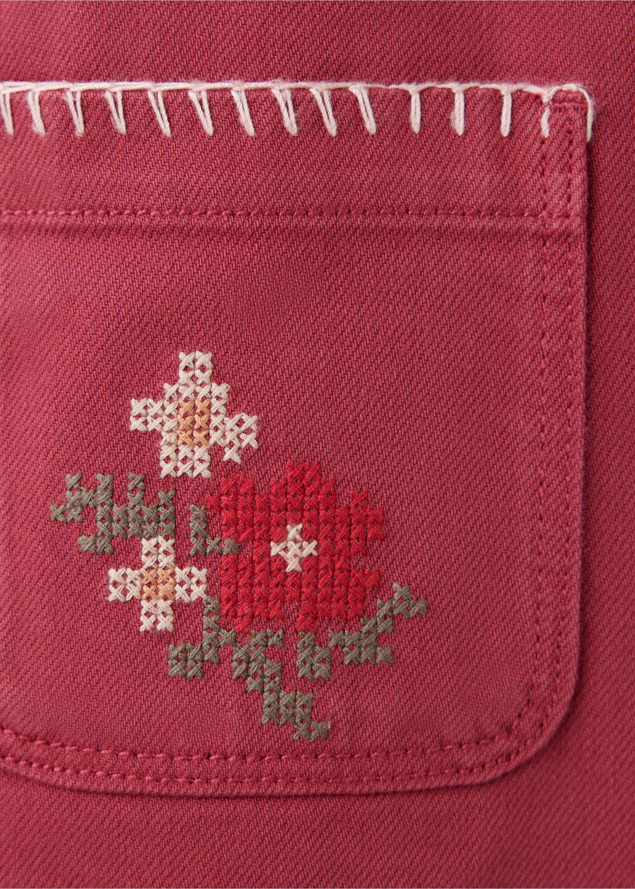 Denim pinafore dress with topstitching detail - Details of the article 0, Red. Ref: 37066344-00.