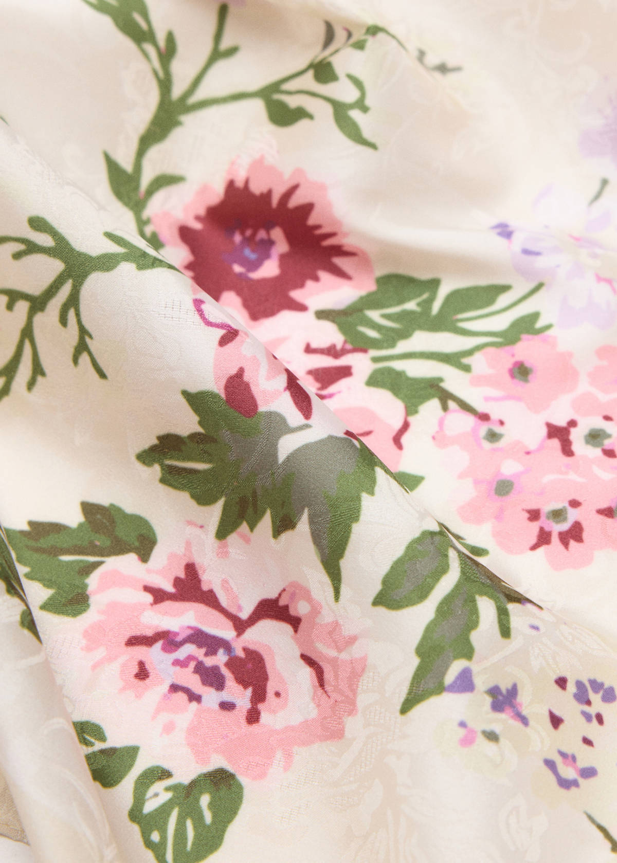 Satin floral-print scarf — Ecru