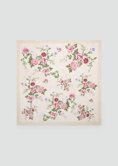 Satin floral-print scarf — Ecru 1
