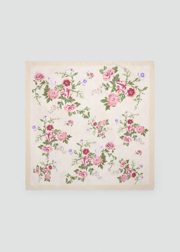 Satin floral-print scarf — Ecru