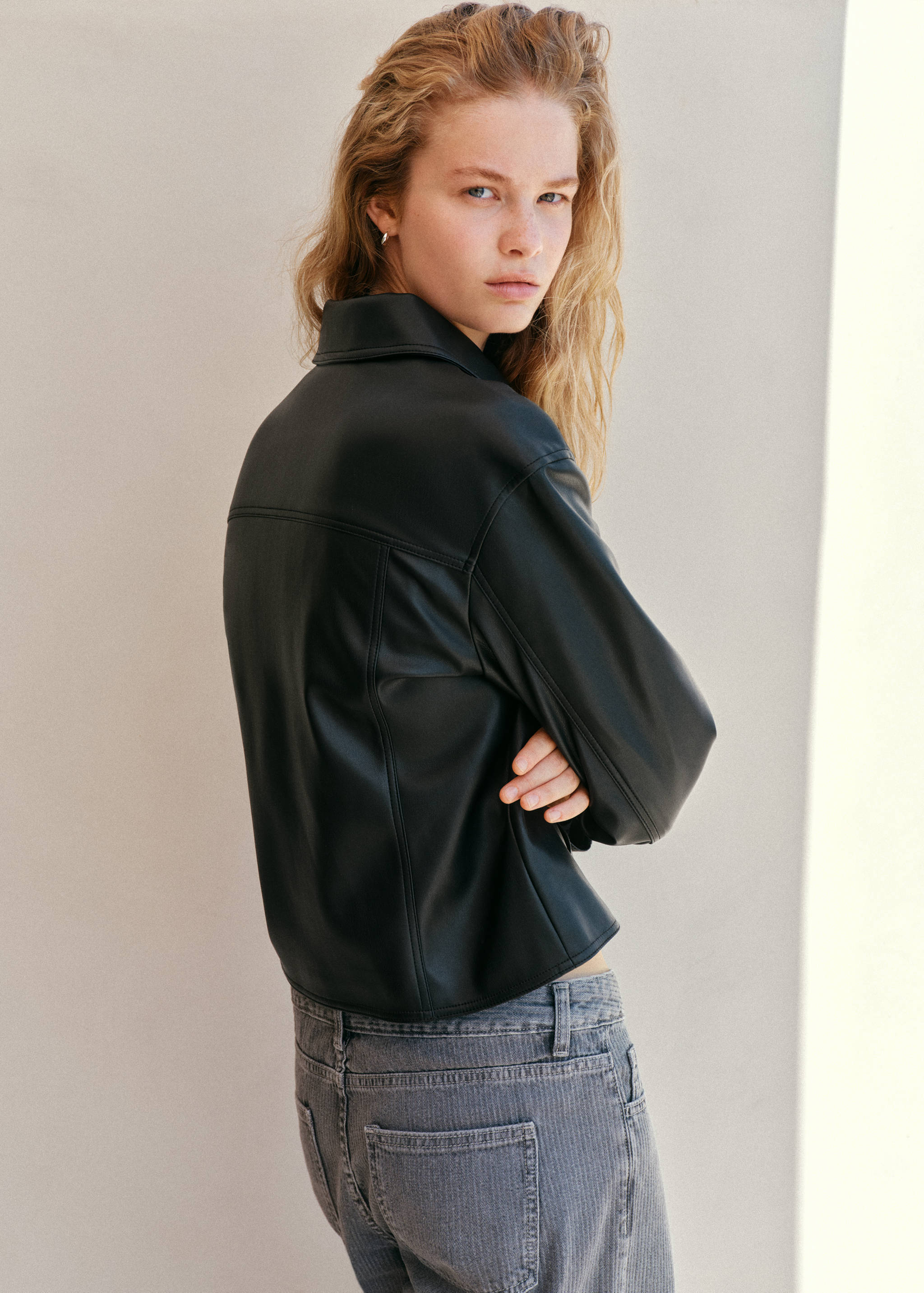 Faux leather zip-up jacket - Reverse of the article
