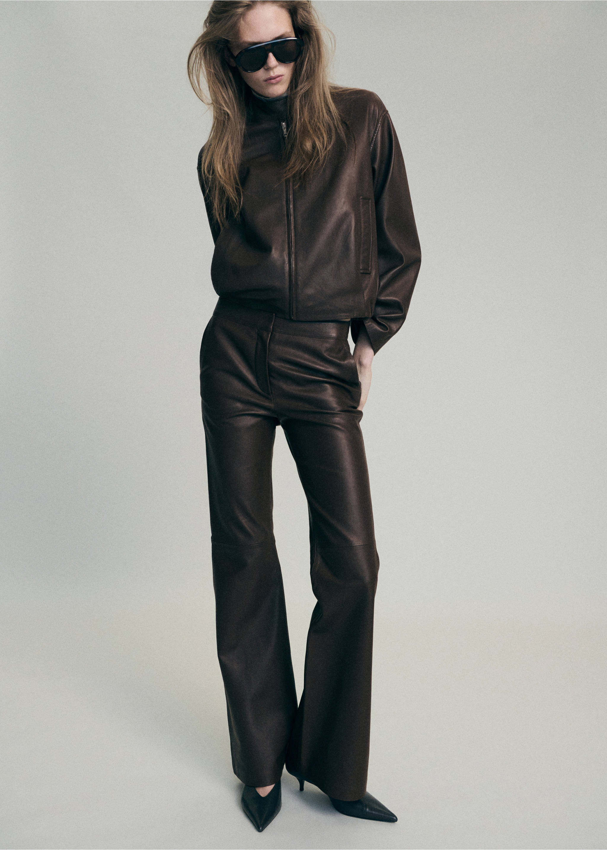 Flared leather trousers - General plane, Brown. Ref: 37066348-00.