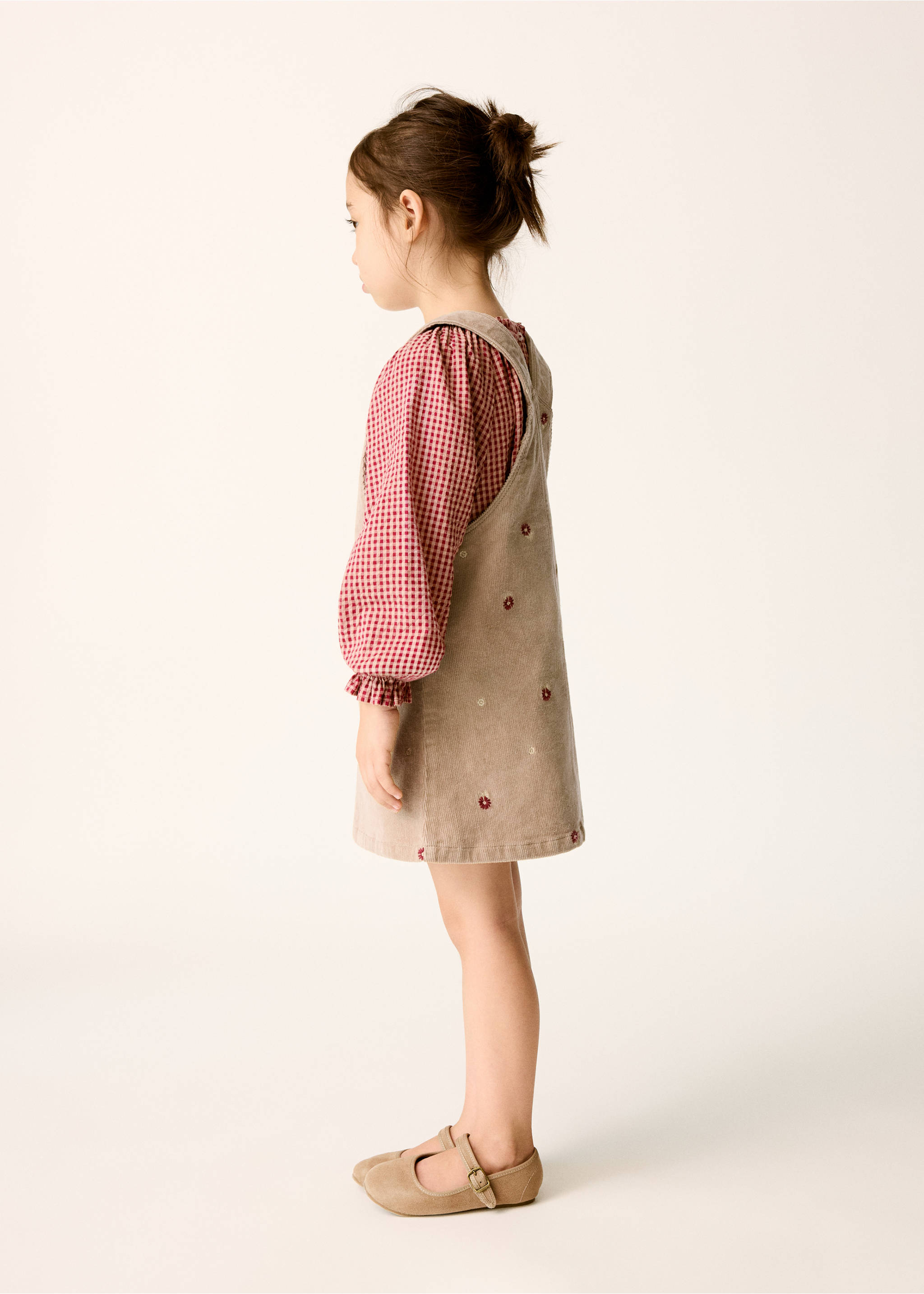 Corduroy dungarees with floral embroidery - Medium plane, Brown. Ref: 37066351-00.