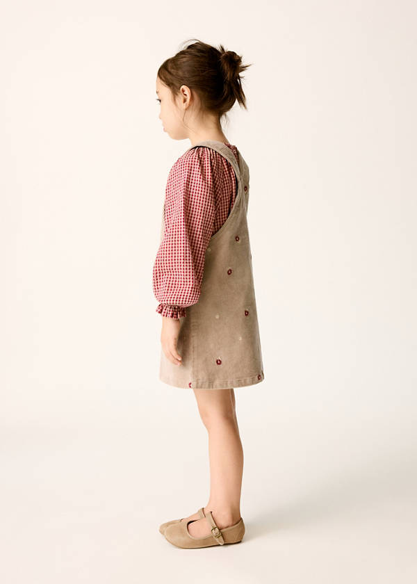 Corduroy dungarees with floral embroidery — Brown
