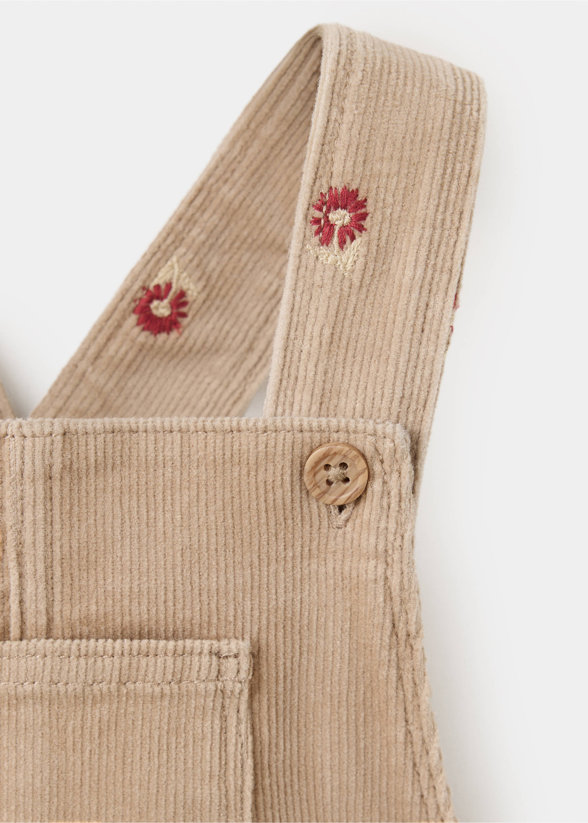 Corduroy dungarees with floral embroidery - Details of the article 8, Brown. Ref: 37066351-00.